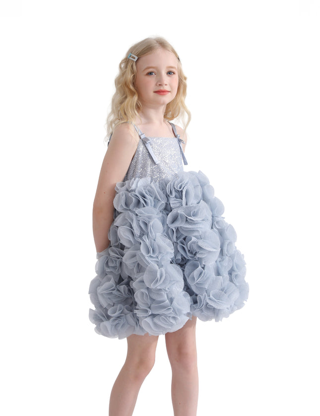 Blue Arabella Glitter Ruffle Dress