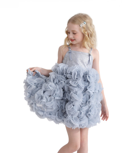 Blue Arabella Glitter Ruffle Dress