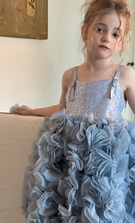 Blue Arabella Glitter Ruffle Dress