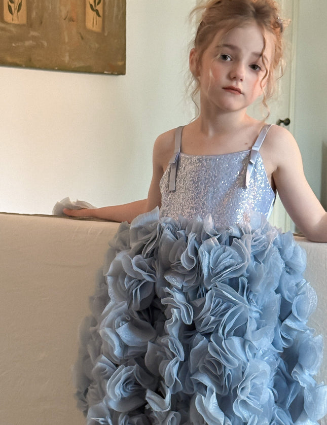 Blue Arabella Glitter Ruffle Dress