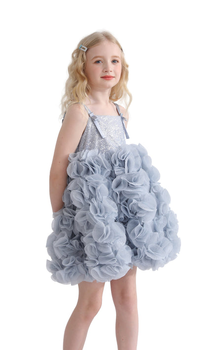 Blue Arabella Glitter Ruffle Dress