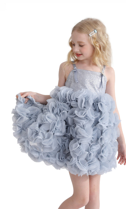 Blue Arabella Glitter Ruffle Dress