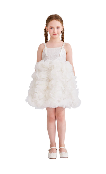 kids atelier tulleen White Arabella Glitter Ruffle Dress