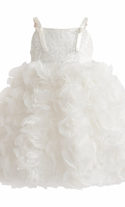 kids atelier tulleen White Arabella Glitter Ruffle Dress