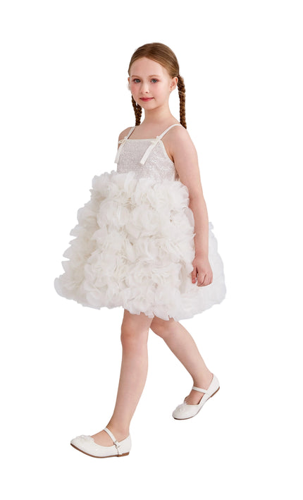 kids atelier tulleen White Arabella Glitter Ruffle Dress