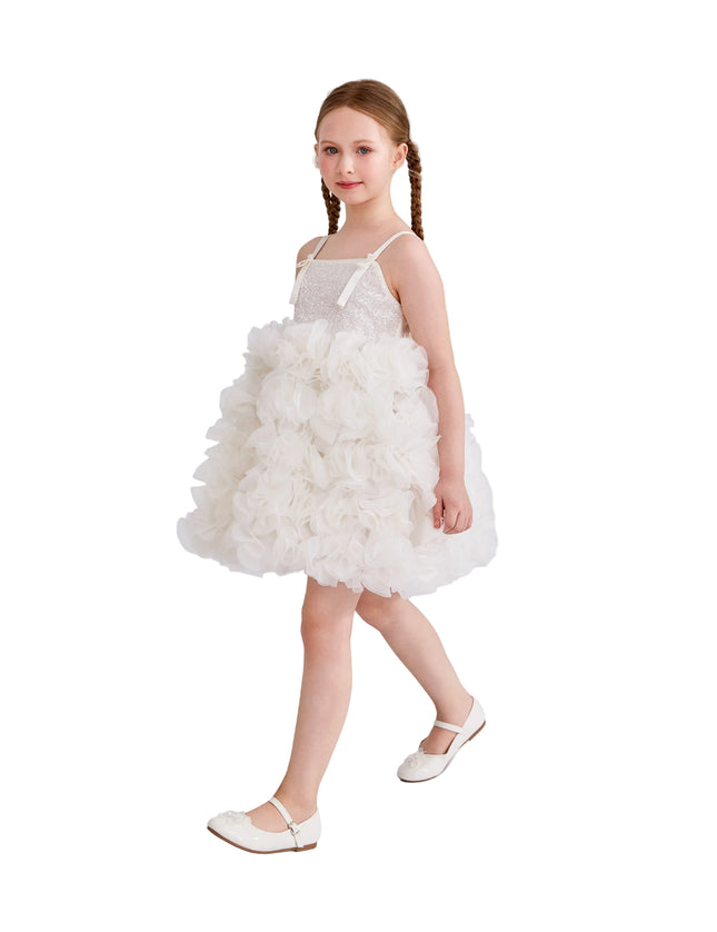 kids atelier tulleen White Arabella Glitter Ruffle Dress