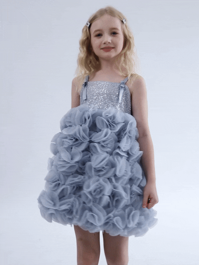 kids atelier tulleen Blue Arabella Glitter Ruffle Dress
