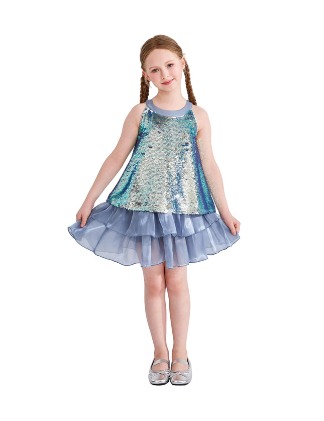 kids atelier tulleen Blue Sylvara Sequin Ruffle Skirt Set