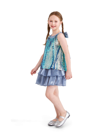 kids atelier tulleen Blue Sylvara Sequin Ruffle Skirt Set