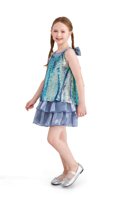 kids atelier tulleen Blue Sylvara Sequin Ruffle Skirt Set