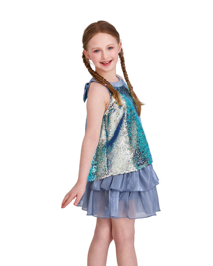 kids atelier tulleen Blue Sylvara Sequin Ruffle Skirt Set