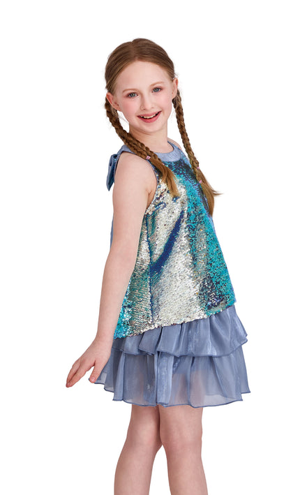 kids atelier tulleen Blue Sylvara Sequin Ruffle Skirt Set