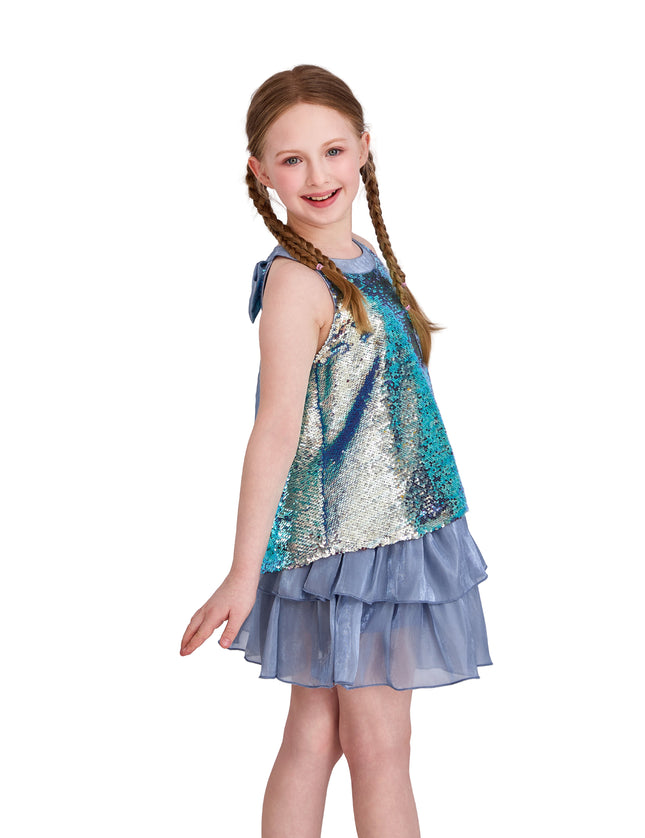 kids atelier tulleen Blue Sylvara Sequin Ruffle Skirt Set