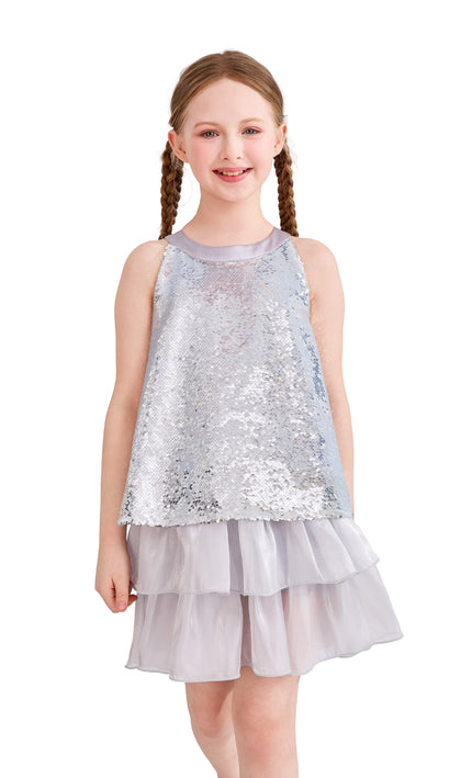 kids atelier tulleen Purple Sylvara Sequin Ruffle Skirt Set