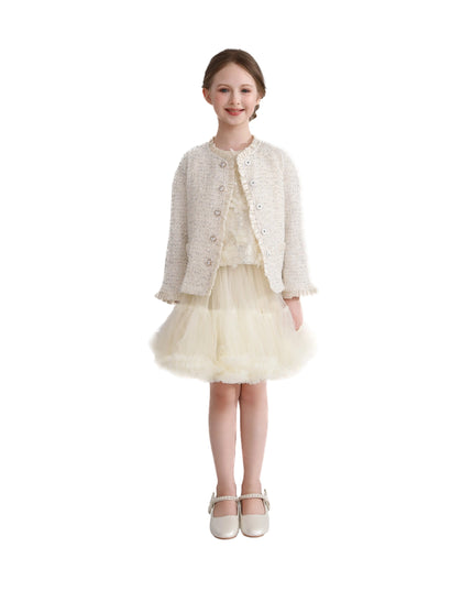 kids atelier tulleen Cream Sequin Tweed Jacket