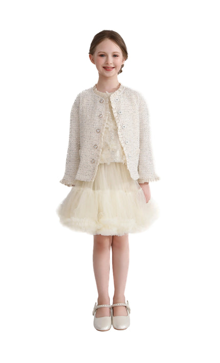kids atelier tulleen Cream Sequin Tweed Jacket