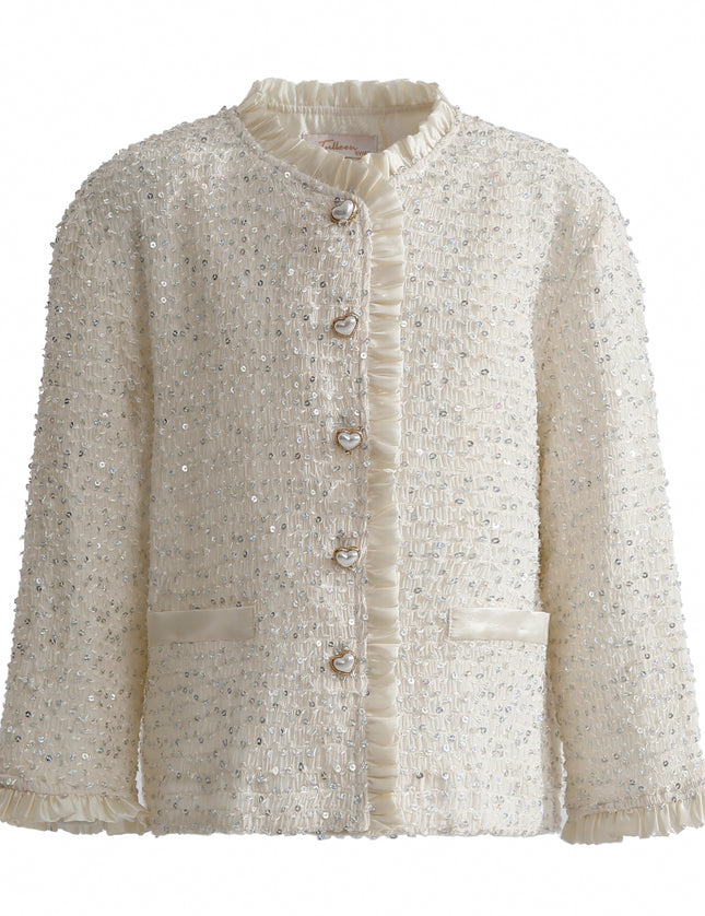kids atelier tulleen Cream Sequin Tweed Jacket