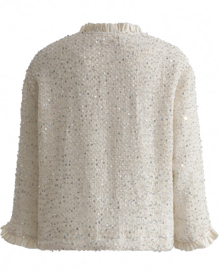 kids atelier tulleen Cream Sequin Tweed Jacket