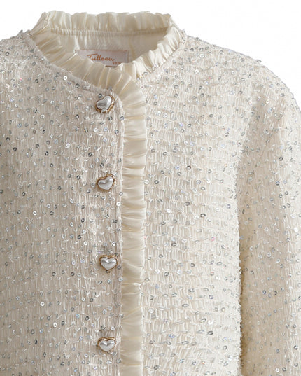 kids atelier tulleen Cream Sequin Tweed Jacket