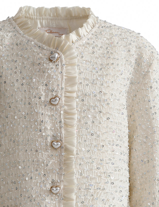 kids atelier tulleen Cream Sequin Tweed Jacket
