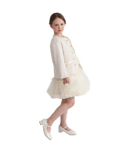 kids atelier tulleen Cream Sequin Tweed Jacket