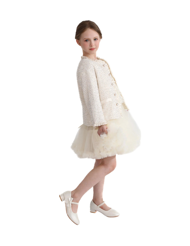 kids atelier tulleen Cream Sequin Tweed Jacket