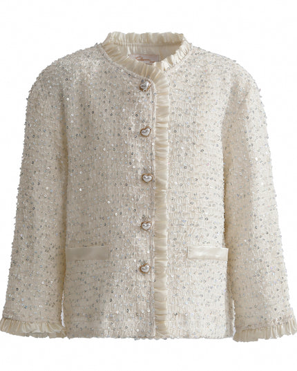 kids atelier tulleen Cream Sequin Tweed Jacket