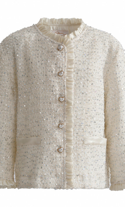 kids atelier tulleen Cream Sequin Tweed Jacket