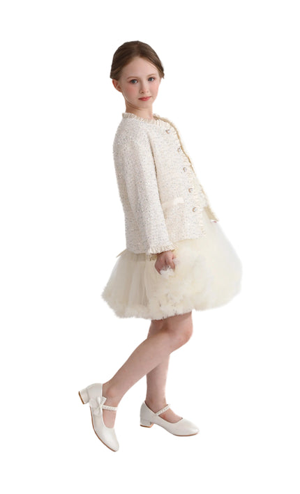 kids atelier tulleen Cream Sequin Tweed Jacket