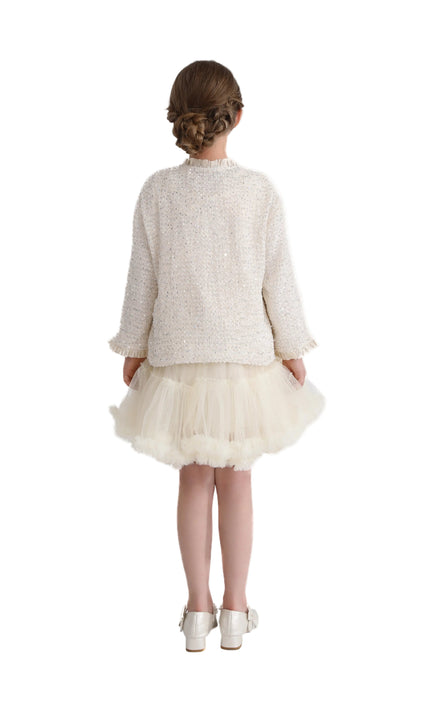 kids atelier tulleen Cream Sequin Tweed Jacket