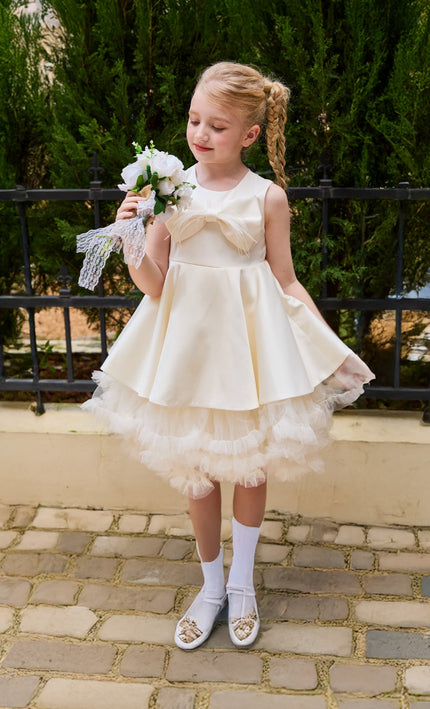 kids atelier tulleen Ivory Anastasia Bow Tulle Dress