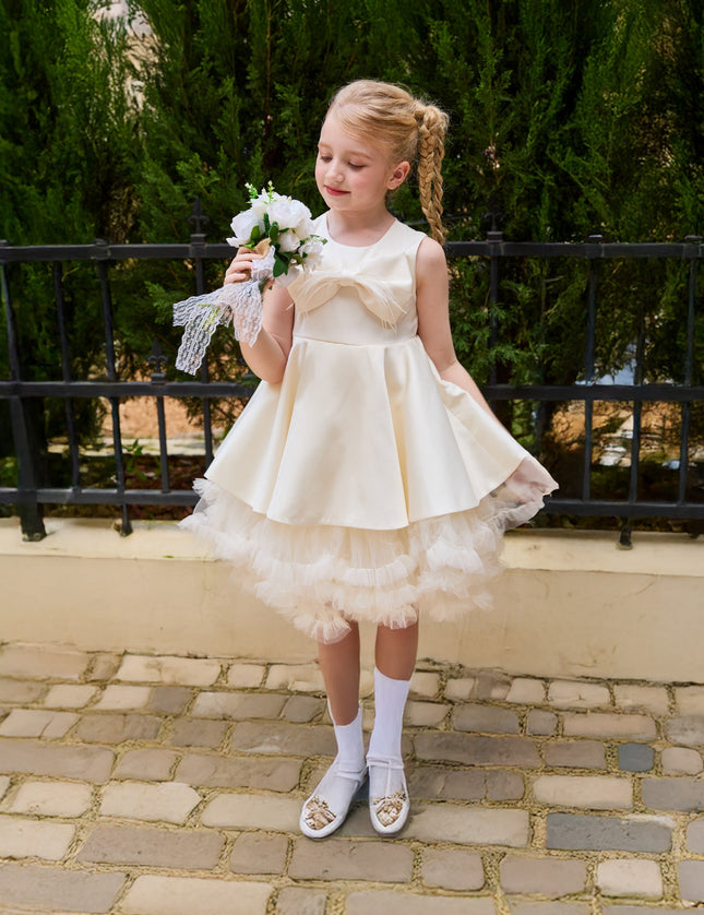 kids atelier tulleen Ivory Anastasia Bow Tulle Dress