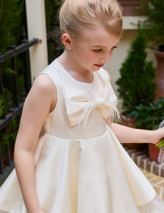 kids atelier tulleen Ivory Anastasia Bow Tulle Dress