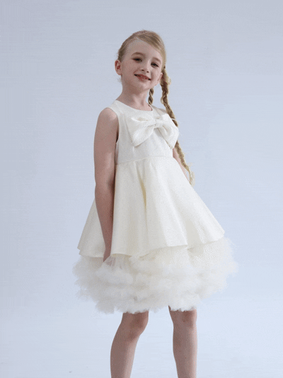 kids atelier tulleen Ivory Anastasia Bow Tulle Dress