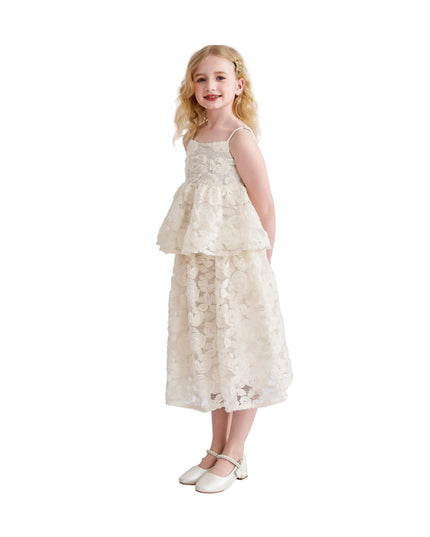 kids atelier tulleen Cream Juliette Lace skirt set