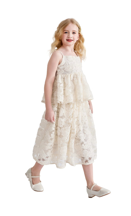 kids atelier tulleen Cream Juliette Lace skirt set