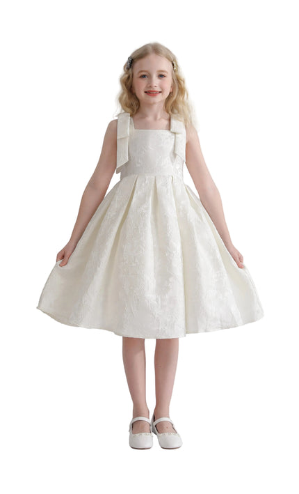 kids atelier tulleen Ivory Marigold Bow Pleated Dress