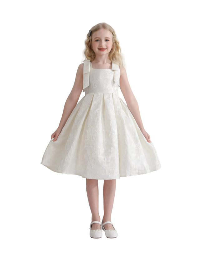 kids atelier tulleen Ivory Marigold Bow Pleated Dress
