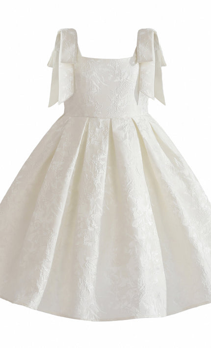 kids atelier tulleen Ivory Marigold Bow Pleated Dress