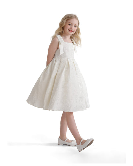 kids atelier tulleen Ivory Marigold Bow Pleated Dress