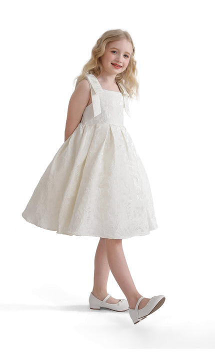 kids atelier tulleen Ivory Marigold Bow Pleated Dress