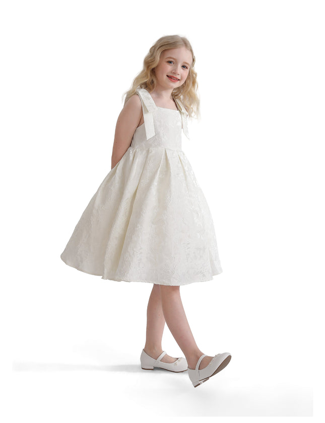 kids atelier tulleen Ivory Marigold Bow Pleated Dress