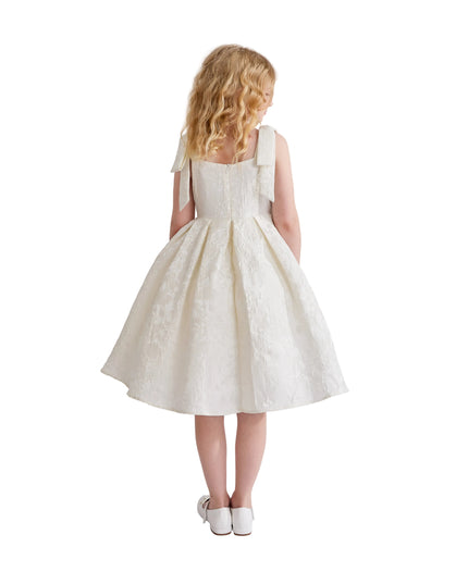 kids atelier tulleen Ivory Marigold Bow Pleated Dress