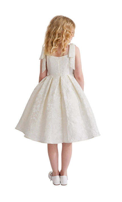 kids atelier tulleen Ivory Marigold Bow Pleated Dress