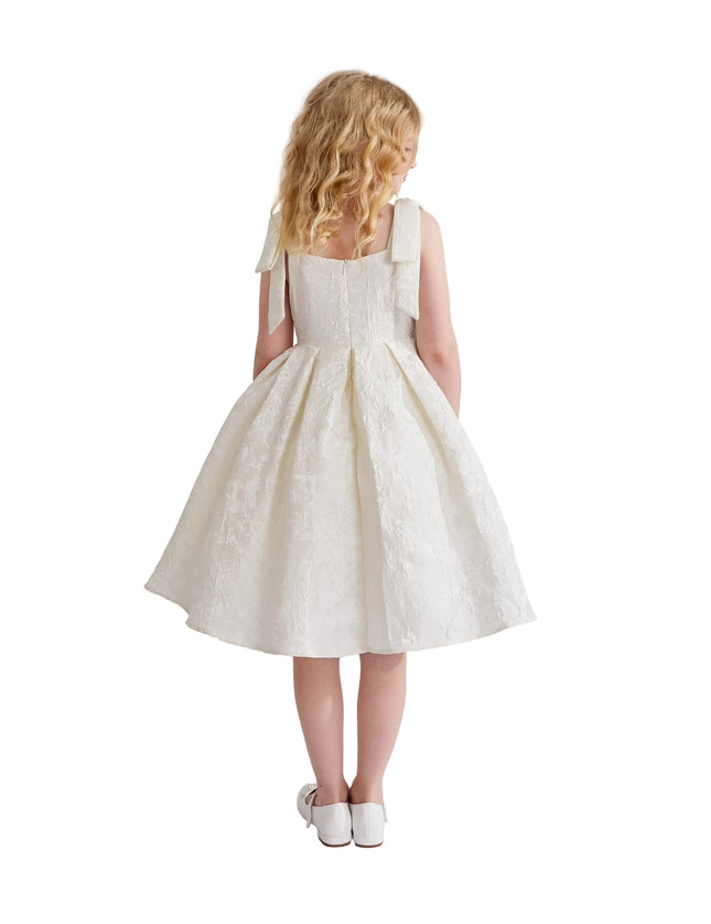 kids atelier tulleen Ivory Marigold Bow Pleated Dress
