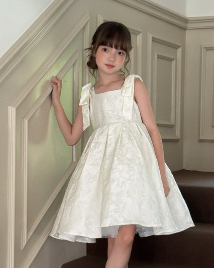 kids atelier tulleen Ivory Marigold Bow Pleated Dress
