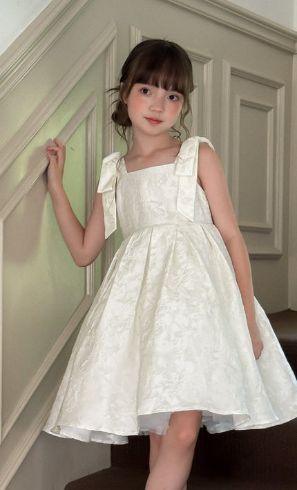 kids atelier tulleen Ivory Marigold Bow Pleated Dress
