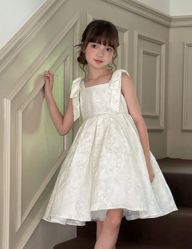 kids atelier tulleen Ivory Marigold Bow Pleated Dress