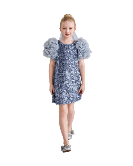 kids atelier tulleen Blue Seliora Floral Embellished Dress