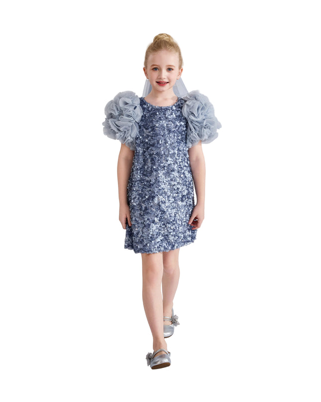 kids atelier tulleen Blue Seliora Floral Embellished Dress